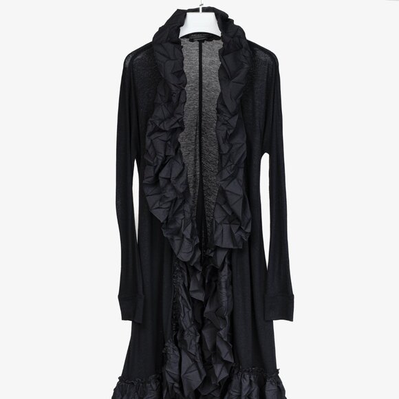 Marie Sainte Pierre Black Duster with Ruffle Edge Collar - Picture 1 of 10